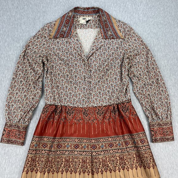 Vintage 70s Honeycomb Western Dress Womens M 8 Earth Tones Prairie Cottagecore - Picture 3 of 16